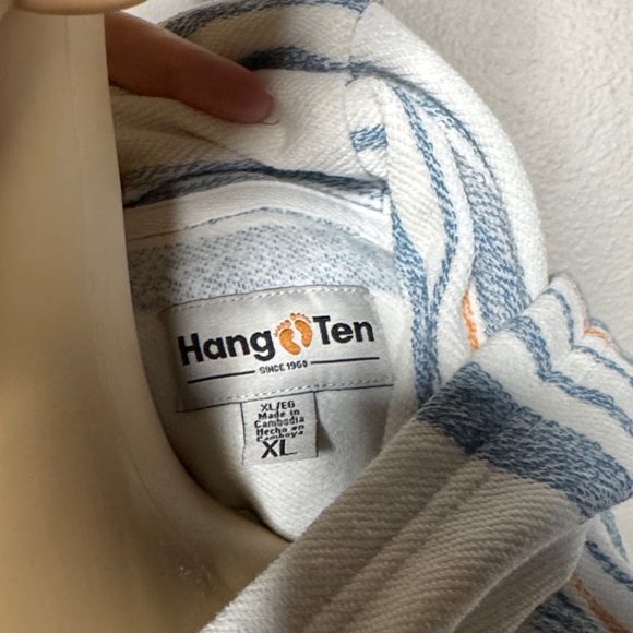 Hang Ten White and Blue Striped Hoodie Sweater - Picture 3 of 3